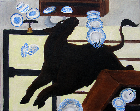 Bull In A China Shop; acrylic on canvas