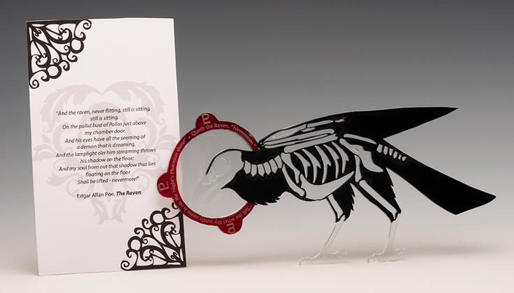 Laser-Cut Raven; acrylic + paper