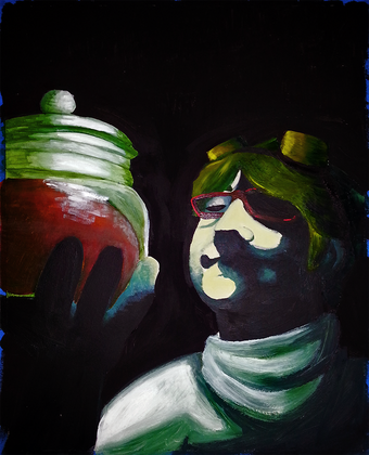 Mad Science Self-Portrait; acrylic on art board