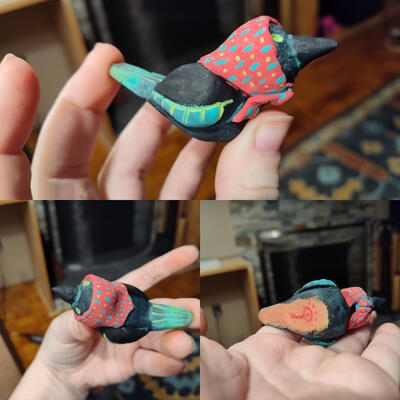 Birdbushka Figurine; clay and craft paint