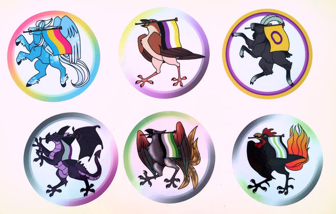 RAMPANT! Set 2; heraldic pride stickers originally made June 2021 RAMPANT! Set 2; heraldic pride stickers originally made June 2021