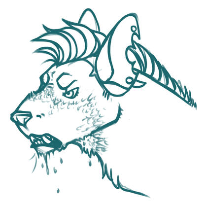 Bloody M'rai, a sketch of a gnoll with blood on her muzzle.