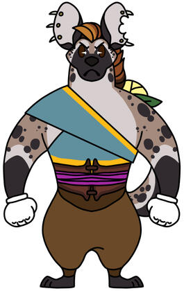 Rubberhose M'rai, a retro cartoon-style drawing of my gnoll barbarian Rubberhose M'rai, a retro cartoon-style drawing of my gnoll barbarian