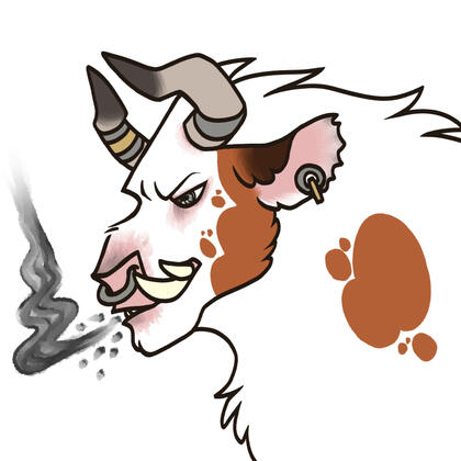 Kesk the minotaur cleric exhaling smoke and ash