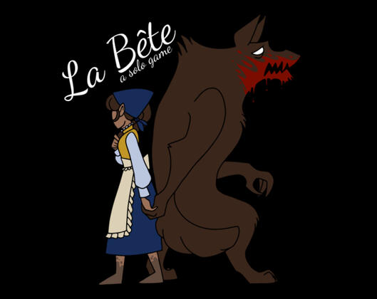 La Bete, a cover featuring a young woman in period clothing holding the hand of a frightened werewolf with a bloody mouth.