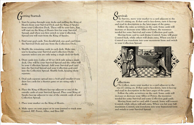 La Bete Spread, an example spread from a TTRPG game made to look like an old book.